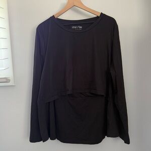 Latched Mama 3X Maternity Nursing Top Black Long Sleeve Relaxed Classic